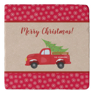 Merry Christmas with Truck and Tree, Family Name Trivet