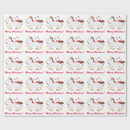 Merry Christmas with Unicorn Wrapping Paper Zazzle