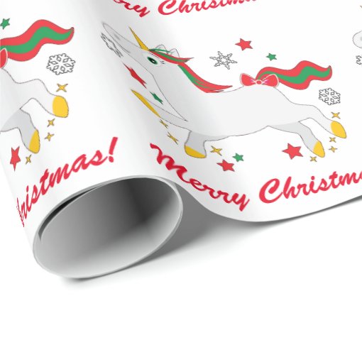 Merry Christmas with Unicorn Wrapping Paper Zazzle