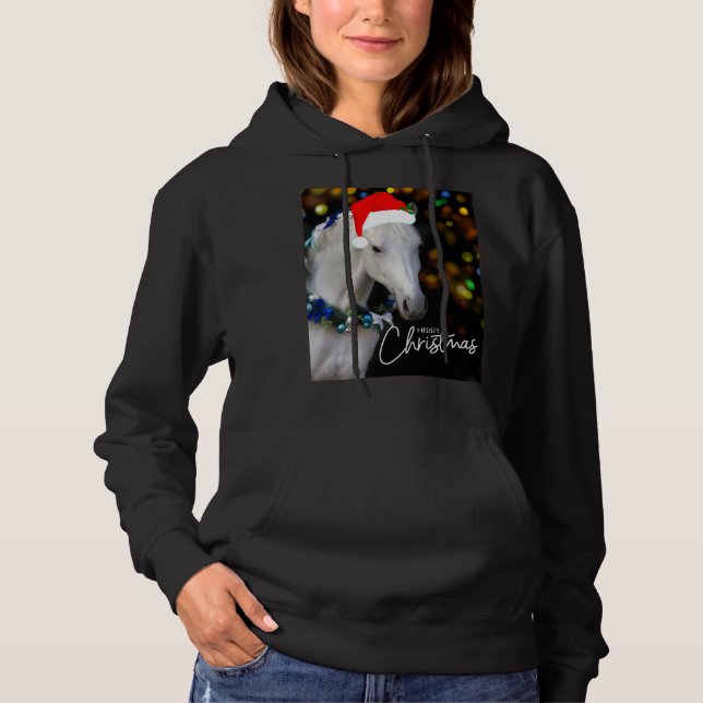 Merry Christmas with white horse Hoodie (Front)