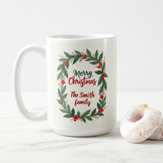 Merry Christmas With Wreath And Name Coffee Mug