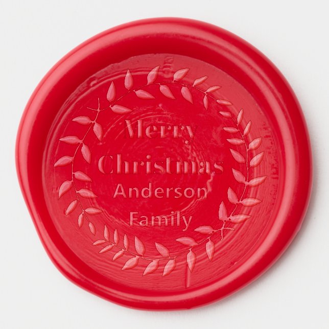 Merry Christmas with Wreath and Name Template Wax Seal Sticker (Front)