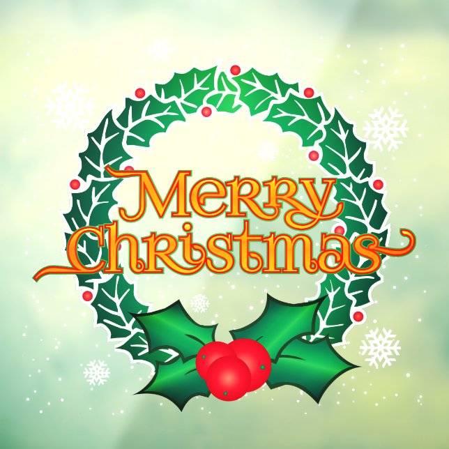 Merry Christmas with Wreath and Snowflakes Window Cling (Sheet 3)