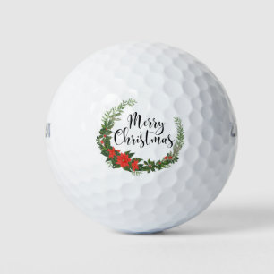 Merry Christmas with wreath for golfer  Golf Balls