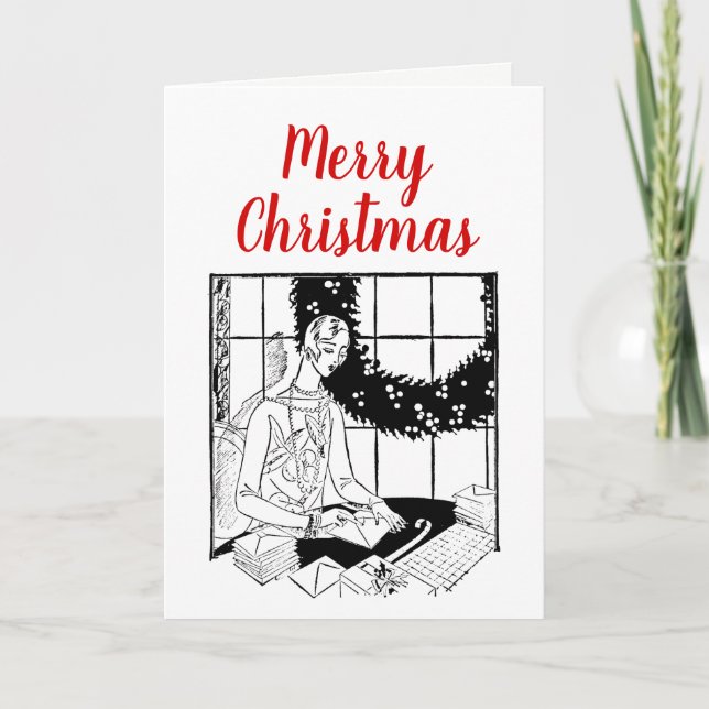 Merry Christmas Woman Addressing Cards (Front)