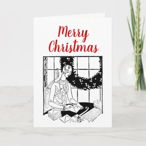 Merry Christmas Woman Addressing Cards