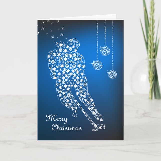 Merry Christmas Women's Hockey Snowflakes Female Holiday Card (Front)