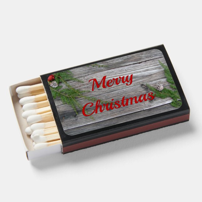 Merry Christmas Wood and Pine Design Matchboxes (Front Open)