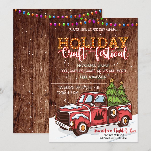 Merry Christmas Wood Craft Festival Invitation (Front/Back)
