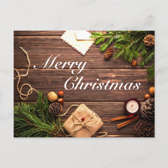 Merry Christmas Wood Design Postcard (Front)