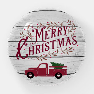 Merry Christmas Wood Vintage Tree Truck Paperweight