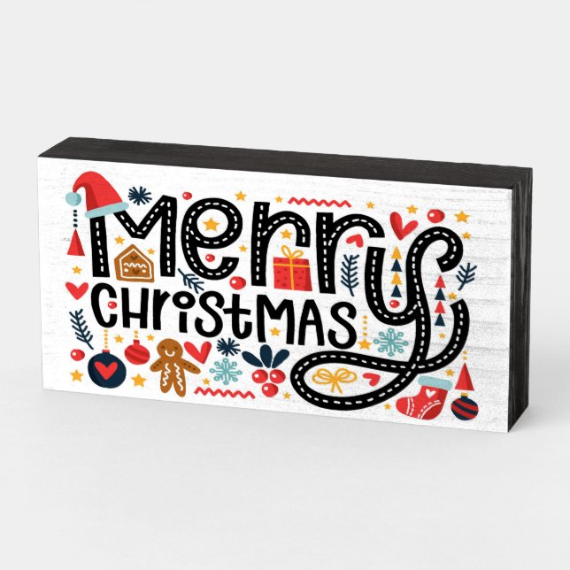 Merry Christmas Wooden Box Sign (Angled Horizontal)