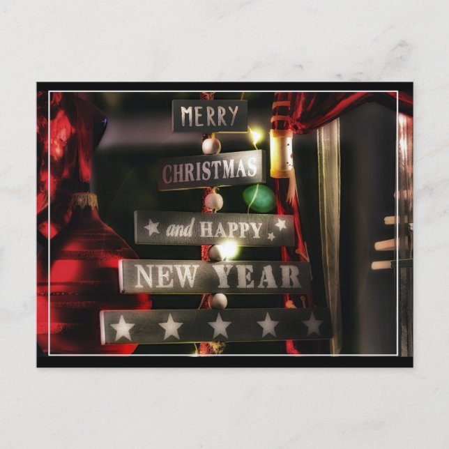 Merry Christmas Wooden Signage Postcard (Front)