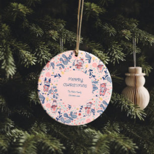 Merry Christmas Woodland Friends in Winter Forest Ceramic Ornament