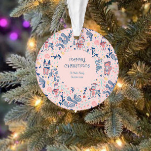 Merry Christmas Woodland Friends in Winter Forest Ornament