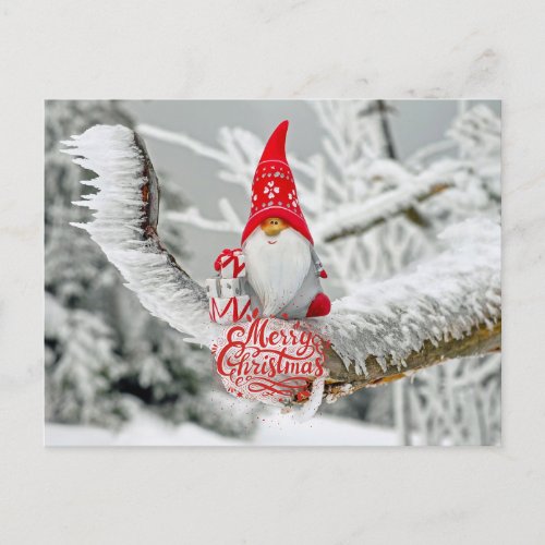 Merry Christmas Woodland Gnome with Gifts Holiday Postcard