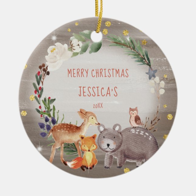 Merry Christmas Woodland Ornament (Front)