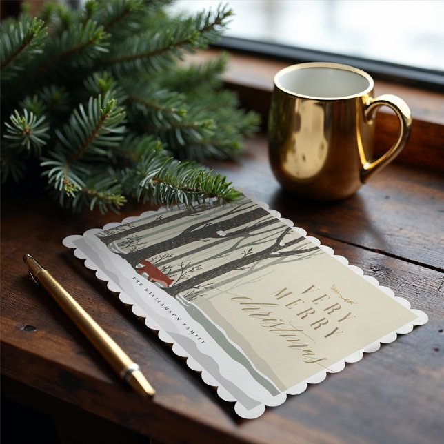 Merry Christmas Woodland Winter Forest Fox Photo Holiday Card (Merry Christmas Woodland Winter Forest Fox Photo Holiday Card)