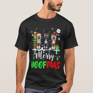 Merry Christmas Woof Three Santa Elf Chinese Crest T-Shirt