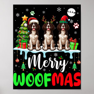 Merry Christmas Woof Three Santa English Springer Poster