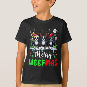 Merry Christmas Woof Three Santa Reindeer Boston T T-Shirt