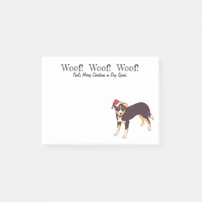 Merry Christmas Woof Woof Cute Dog in Santa Hat Post-it Notes (Front)