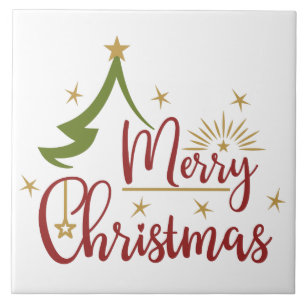 Merry Christmas Word Art Ceramic Tile