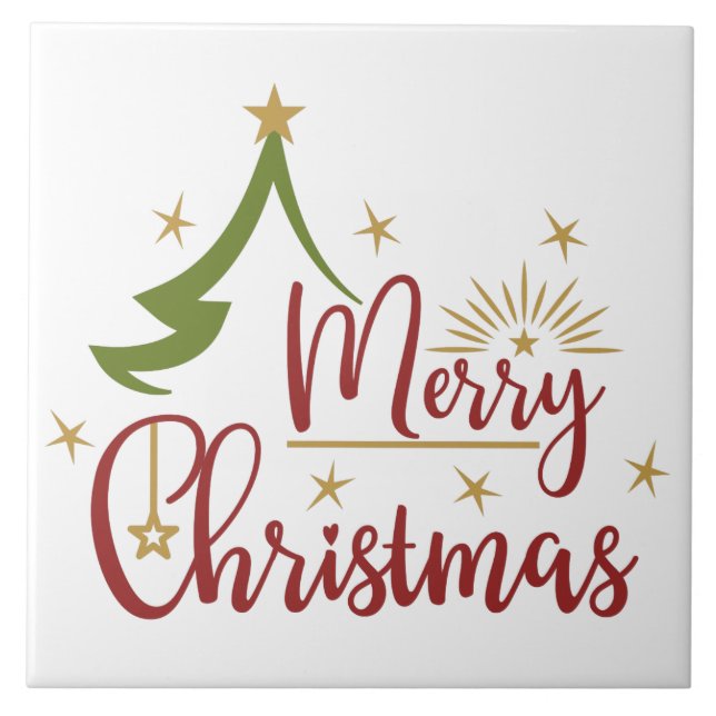 Merry Christmas Word Art Ceramic Tile (Front)