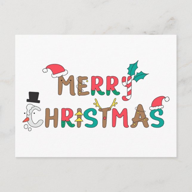 Merry Christmas word element Holiday Postcard (Front)