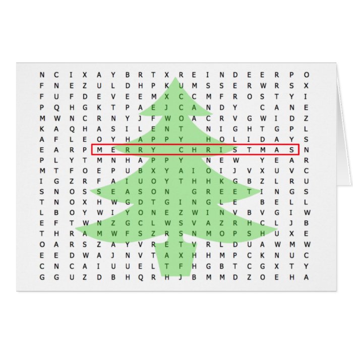 Merry Christmas Word Search Card Tree