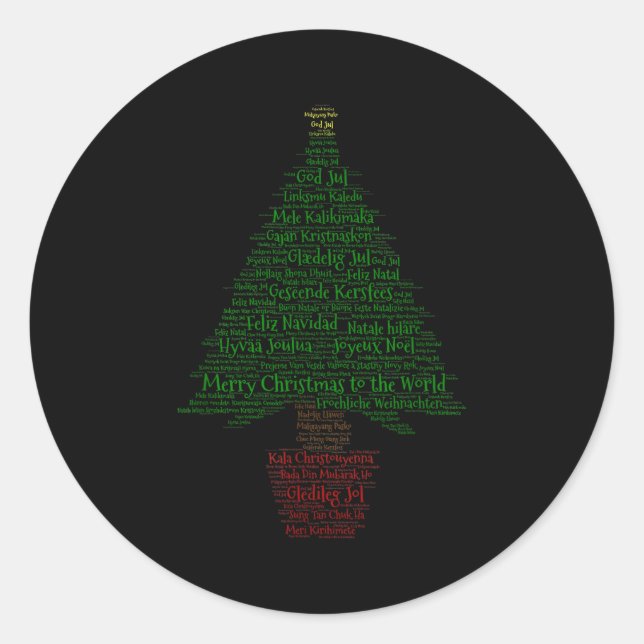 Merry Christmas World Languages Word Tree  Classic Round Sticker (Front)
