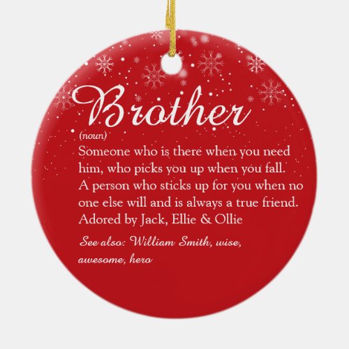 Merry Christmas Worlds Best Brother Definition Ceramic Ornament