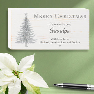Merry Christmas World's Best Grandpa Rustic Wooden Box Sign