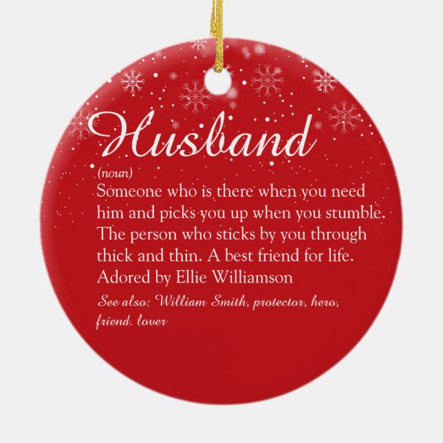 Merry Christmas World's Best Husband Definition Ceramic Ornament (Back)