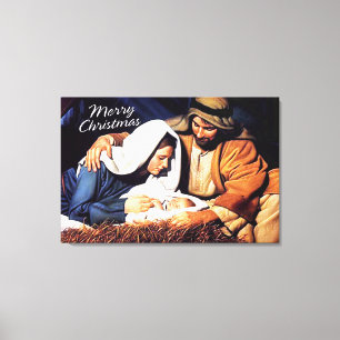 Merry Christmas Wrapped Canvas Nativity Print