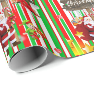 Merry Christmas Wrapping Paper Elf Snowman