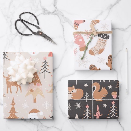 Merry Christmas Wrapping Paper Flat Sheet Set of 3
