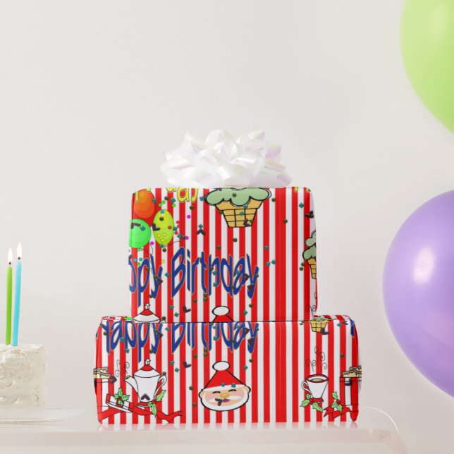Merry Christmas Wrapping Paper Happy Birthday  (Party Gifts)