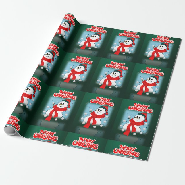 Merry Christmas Wrapping Paper Snowman (Unrolled)