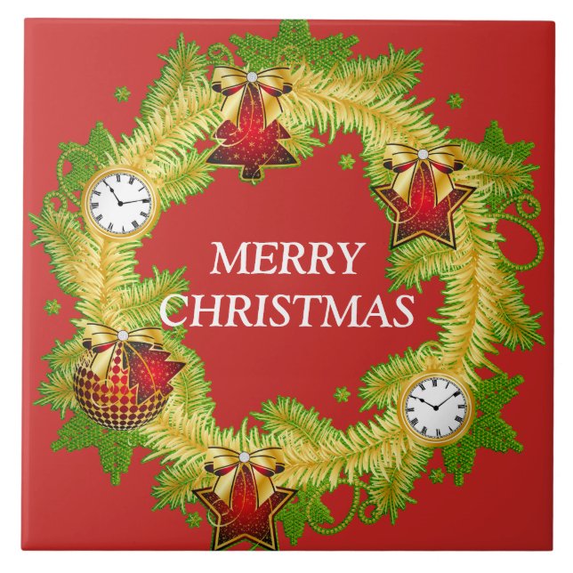 Merry Christmas Wrealth Ceramic Tile (Front)