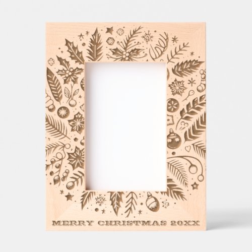 Merry Christmas Wreath and Date Family Photo Engraved Frames