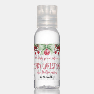 Merry Christmas Wreath and Holly Berries Hand Sanitizer