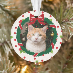 Merry Christmas Wreath and Holly Custom Pet Photo Ornament
