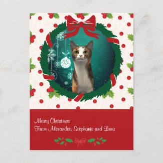 Merry Christmas Wreath and Holly Custom Pet Photo