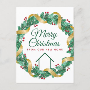 Merry Christmas Wreath Beautiful New Home Address Postcard