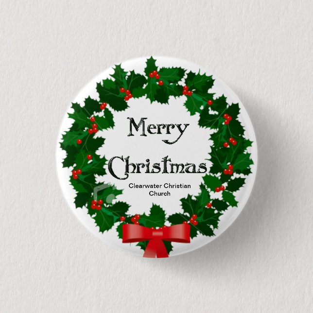 Merry Christmas Wreath Button (Front)