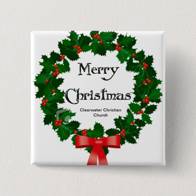 Merry Christmas Wreath Button (Front)