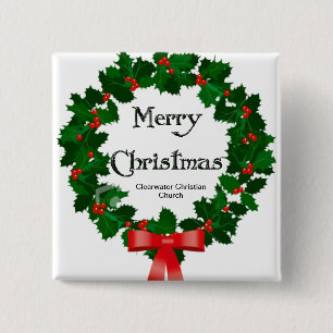 Merry Christmas Wreath Button