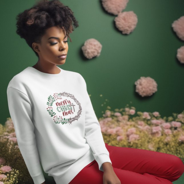 Merry CHRISTmas Wreath Christian Ladies Long  T-Shirt (Creator Uploaded)