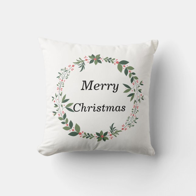 Merry Christmas Wreath Christmas Throw Pillow (Front)